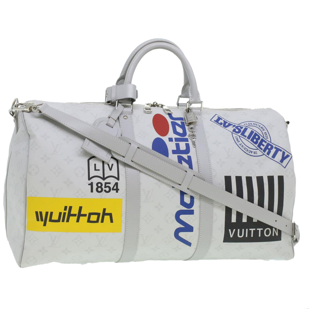 LOUIS VUITTON Monogram Keepall Bandouliere 50 Boston Bag White M44643 LV 37882A