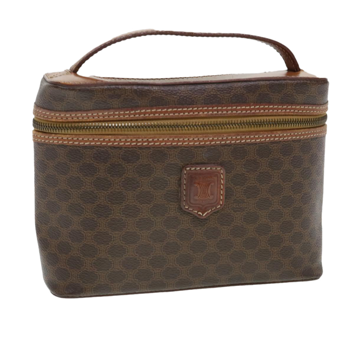 Luxury CELINE Macadam Canvas Hand Bag PVC Leather Brown 38356