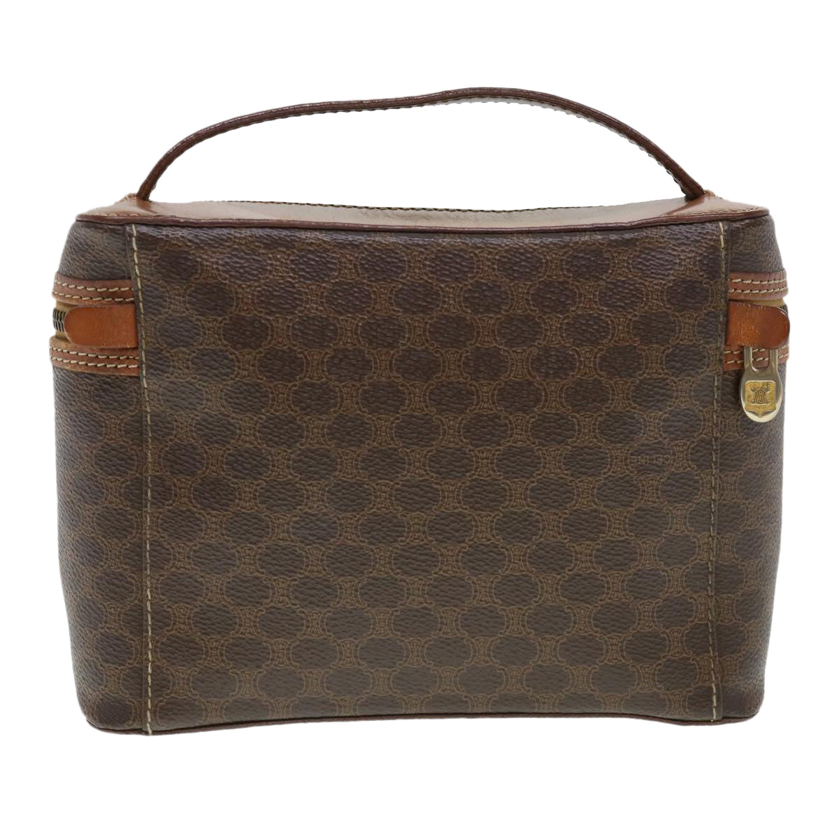 Luxury CELINE Macadam Canvas Hand Bag PVC Leather Brown 38356