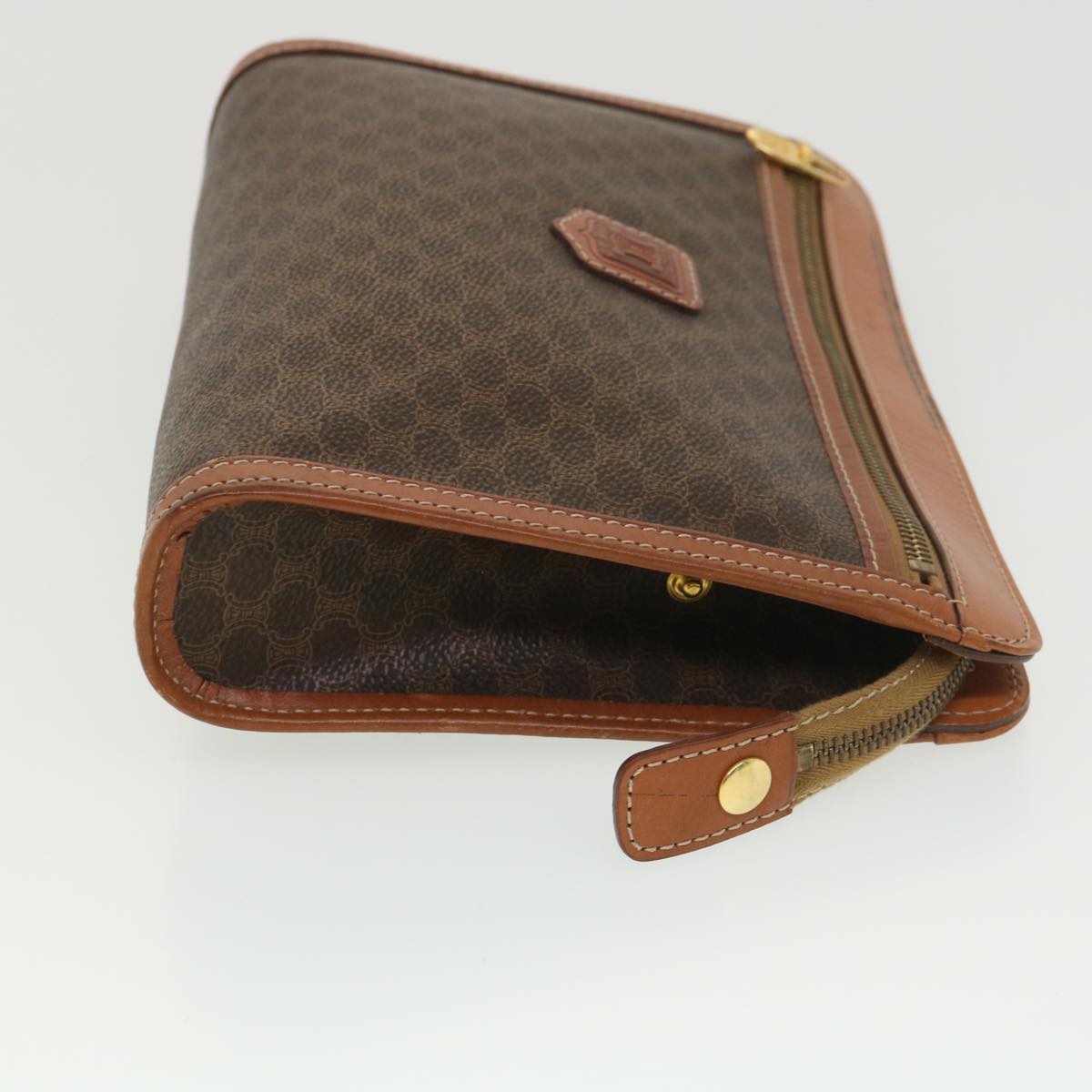 Luxury CELINE Macadam Canvas Clutch Bag PVC Leather Brown 39179