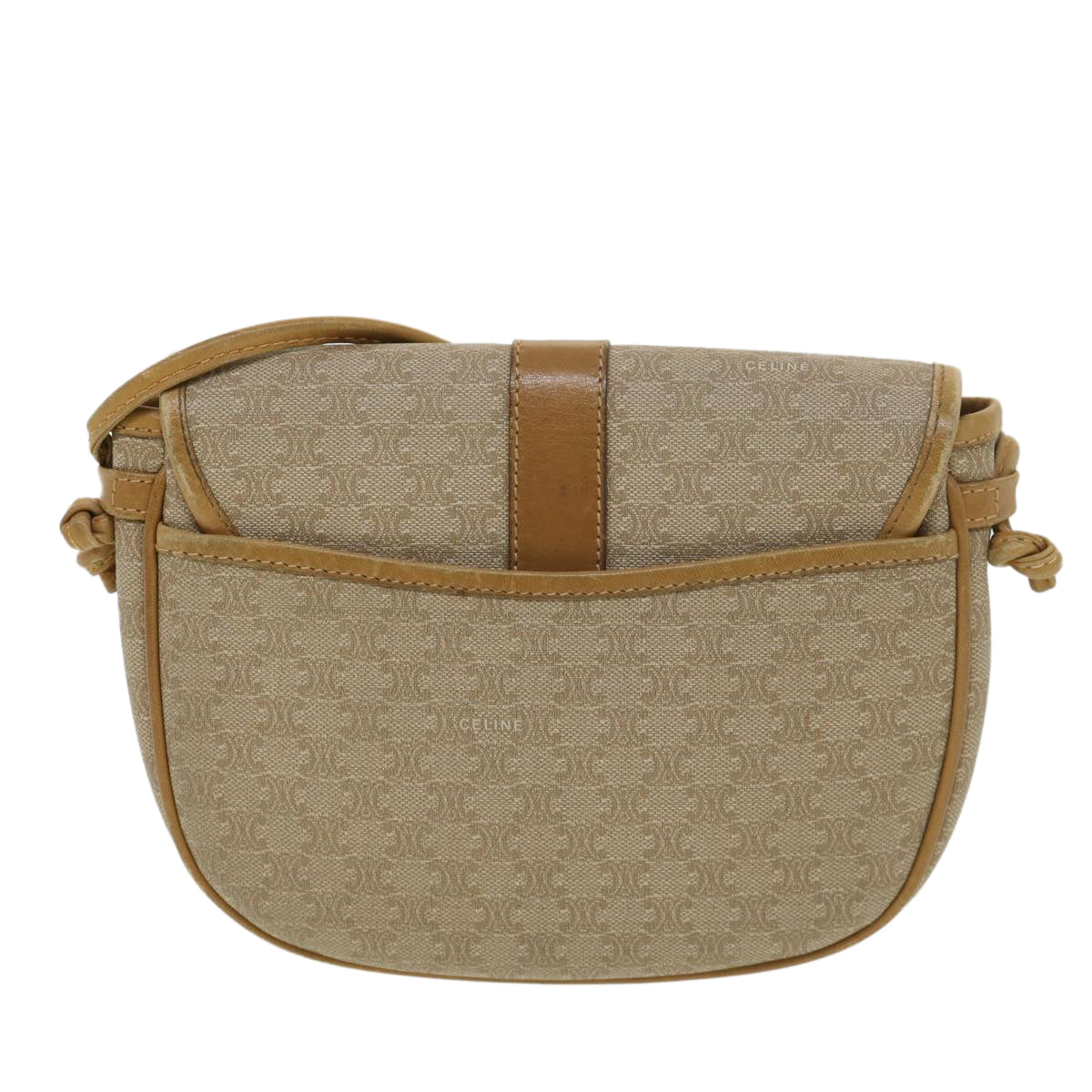 Luxury CELINE Macadam Canvas Shoulder Bag PVC Leather Beige 39182