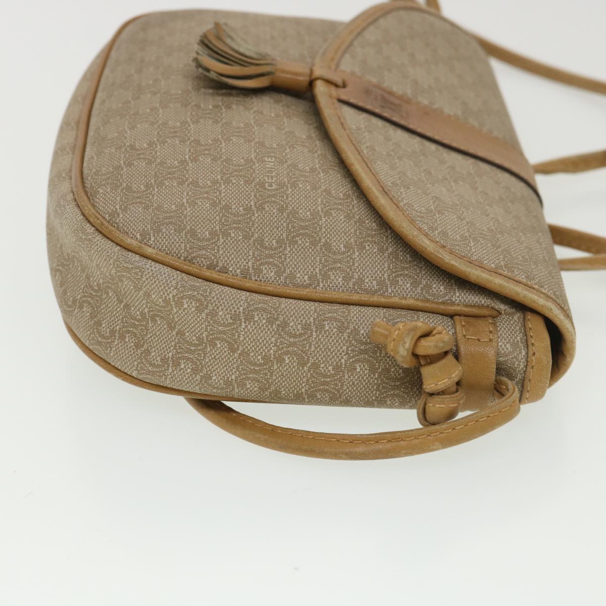 Luxury CELINE Macadam Canvas Shoulder Bag PVC Leather Beige 39182