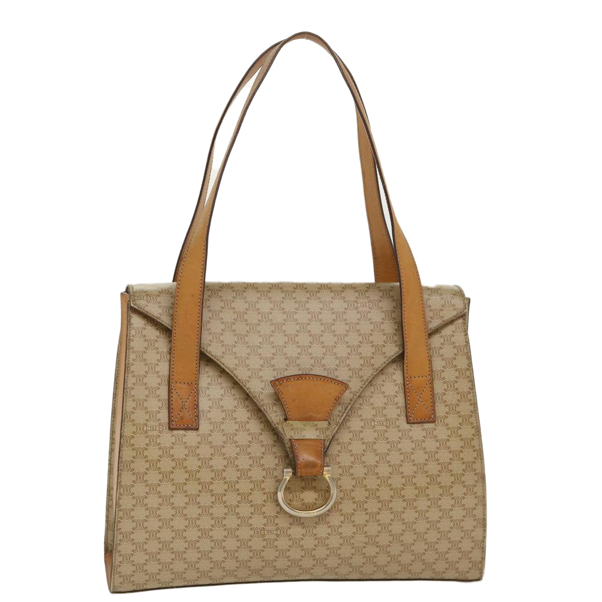 Luxury CELINE Macadam Canvas Shoulder Bag PVC Leather Brown Beige 39943