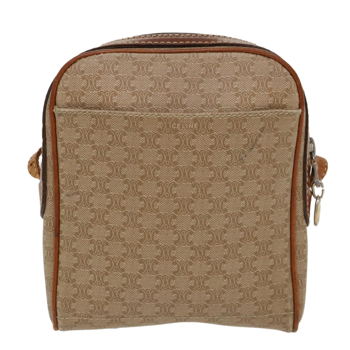 Luxury CELINE Macadam Canvas Shoulder Bag PVC Leather Beige 39944