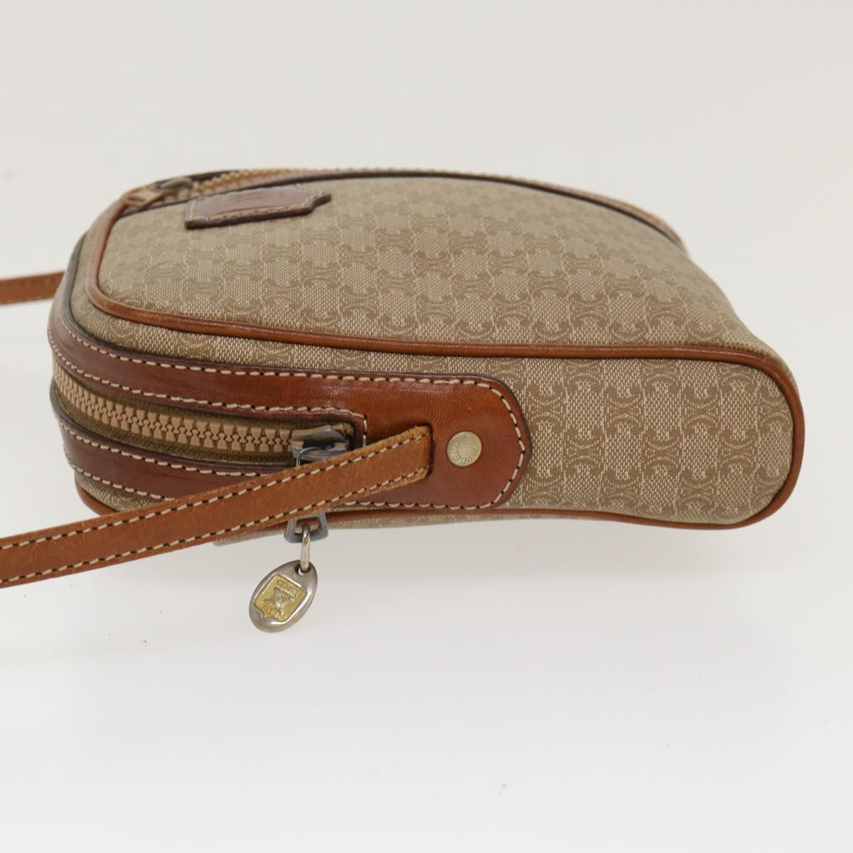 Luxury CELINE Macadam Canvas Shoulder Bag PVC Leather Beige 39944