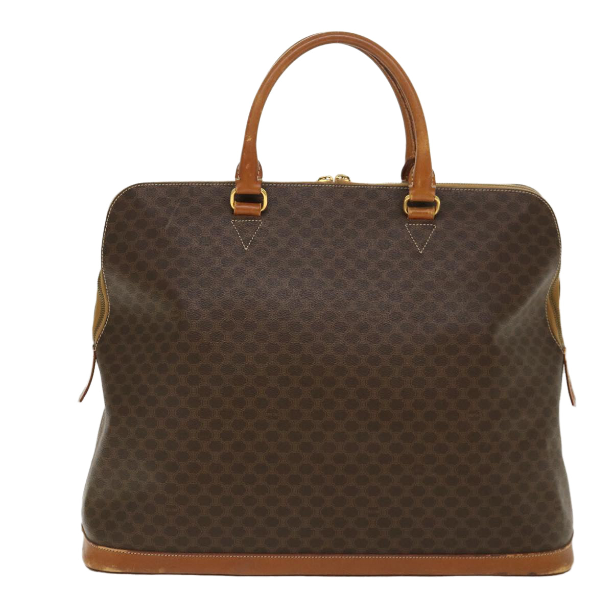Luxury CELINE Macadam Canvas Boston Bag PVC Leather 2way Brown 39945