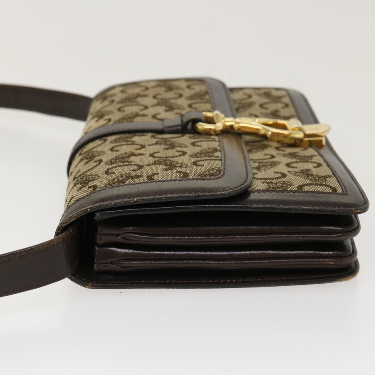 Luxury CELINE C Macadam Canvas Horse Carriage Shoulder Bag Brown 39949