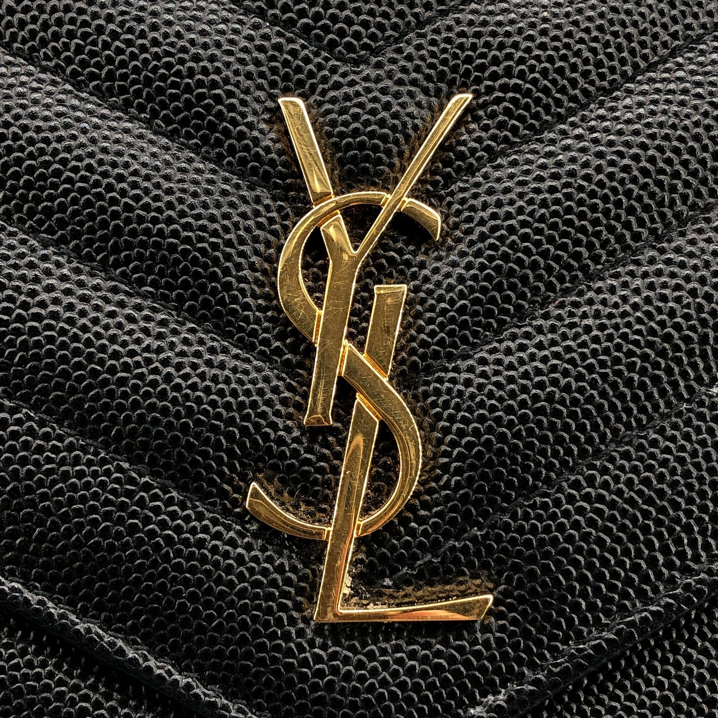 Saint Laurent Envelope Chevron Grain Leather Chain Shoulder Bag Black