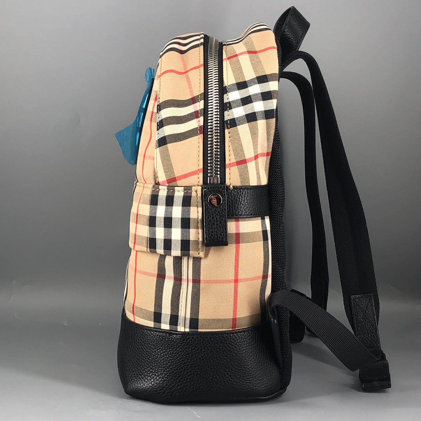 Burberry Check Nylon Leather Trim Backpack Beige