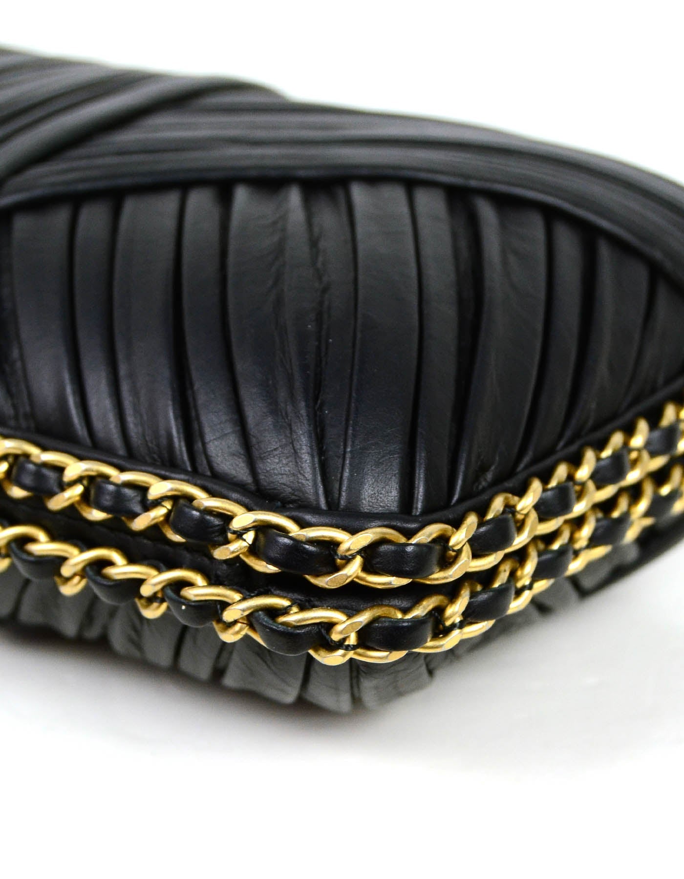 Chanel Black Pleated Chain Around Clutch Crossbody Bag - Rovelle Bags