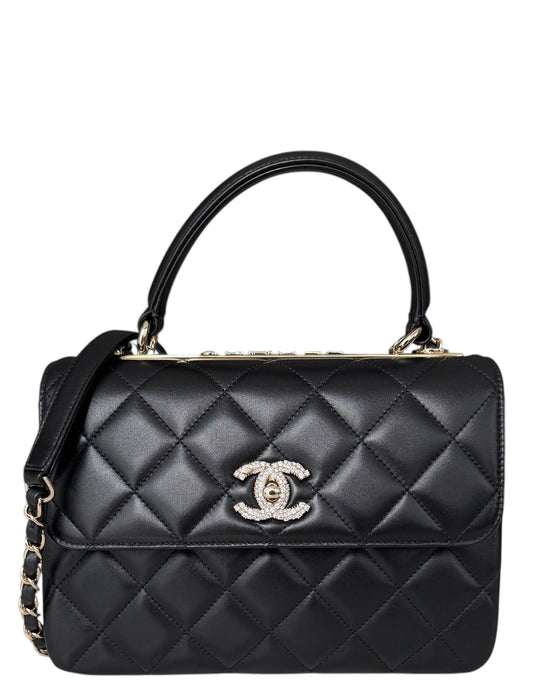 Chanel 2025 Black Crystal CC Quilted Handbag - Rovelle Bags