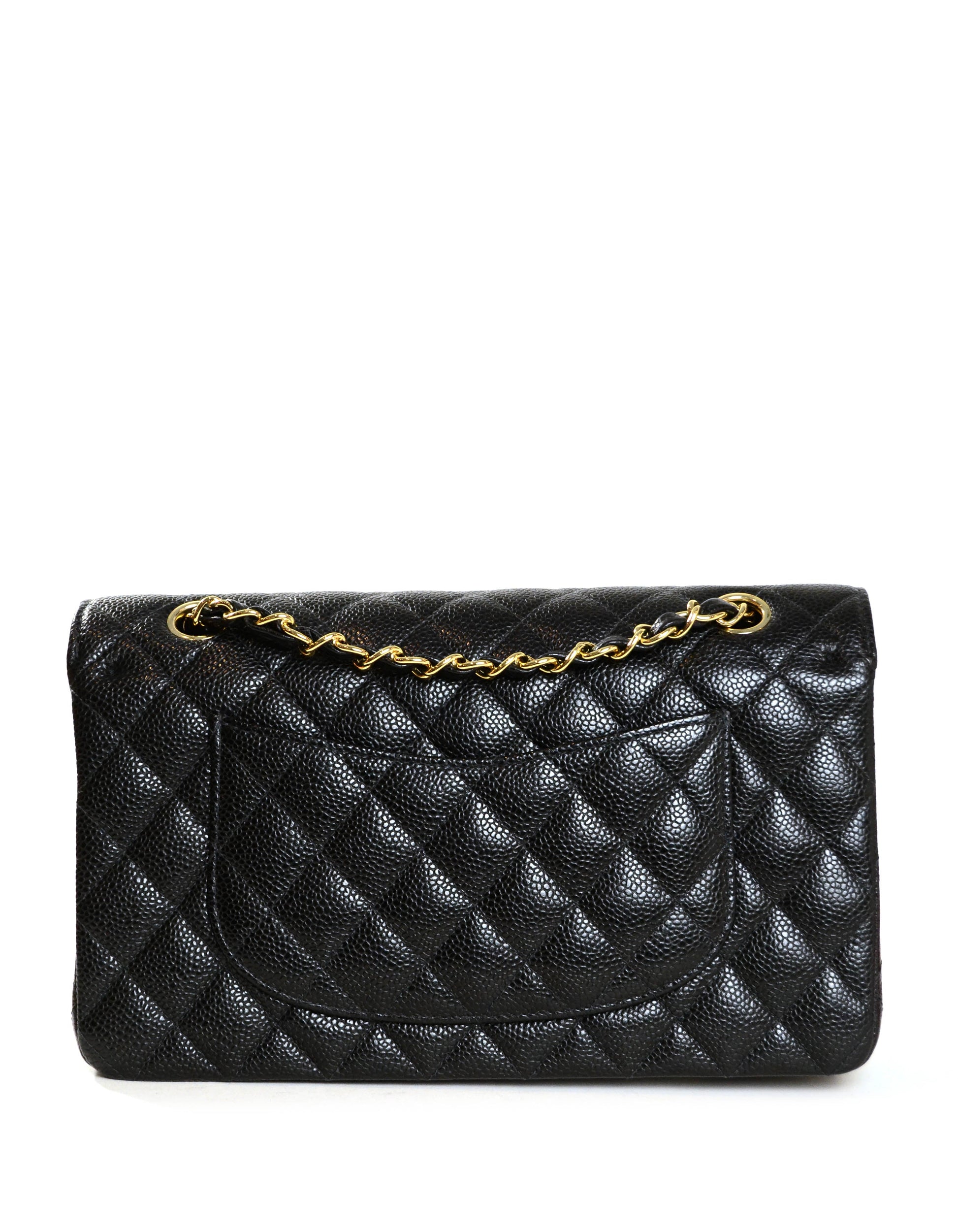 Chanel Black Caviar Leather 10" Medium Flap Bag - Rovelle Bags