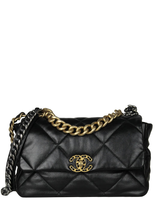 Chanel Black Lambskin Leather Quilted Large Handbag - Rovelle Bags