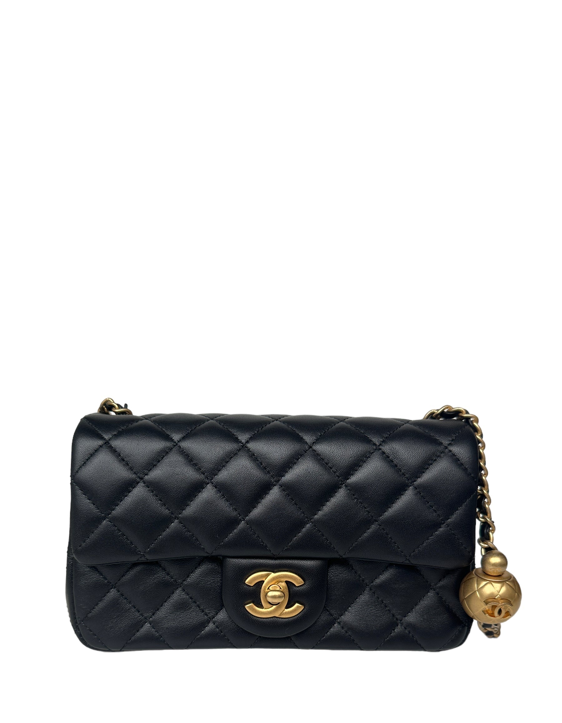 Chanel 2023 Black Lambskin Quilted Rectangular Flap Bag - Rovelle Bags