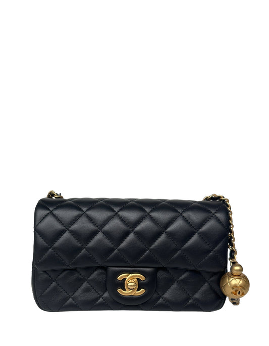 Chanel 2023 Black Lambskin Quilted Rectangular Flap Bag - Rovelle Bags