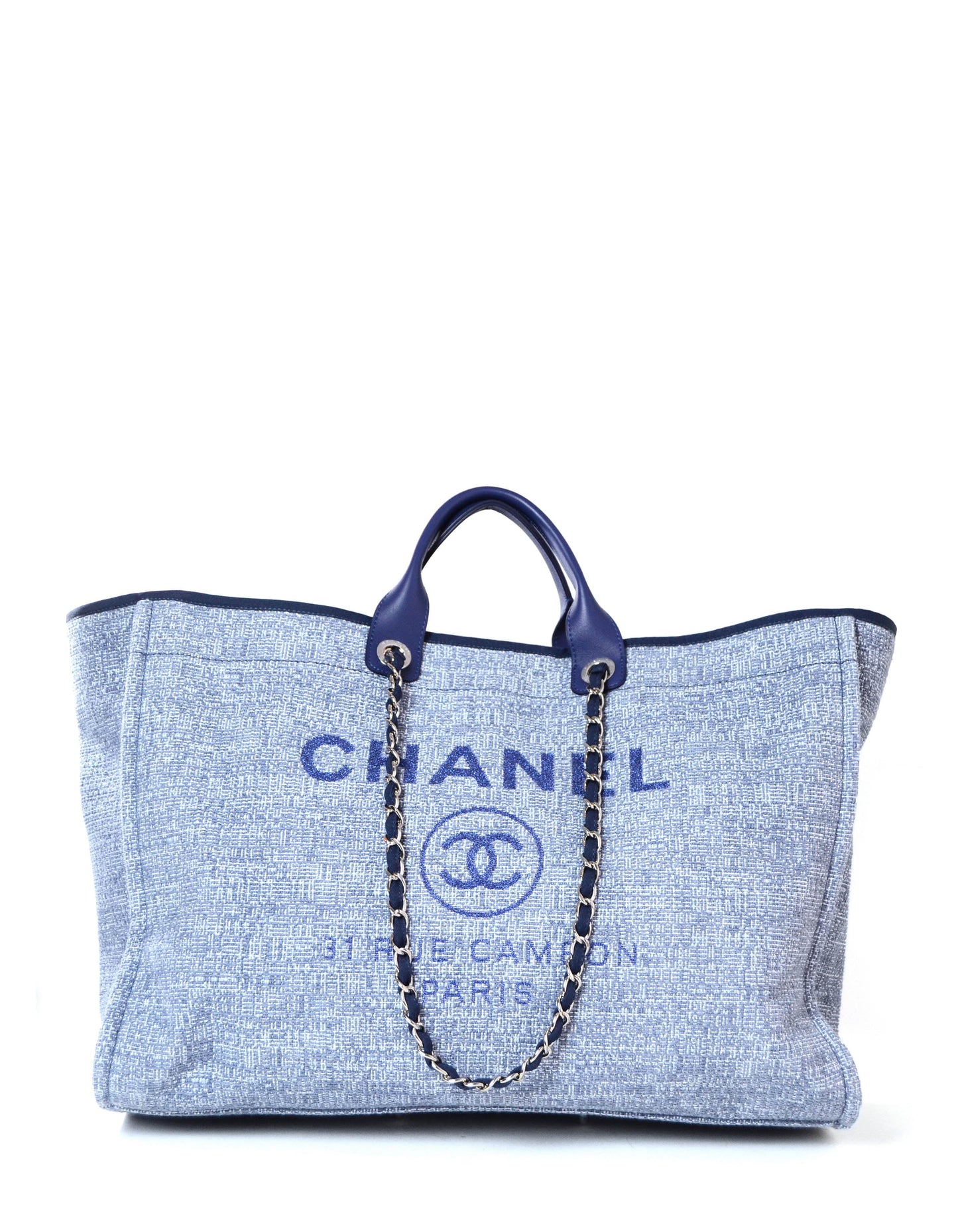 Chanel Blue & Glitter Canvas XL Tote Bag - Rovelle Bags