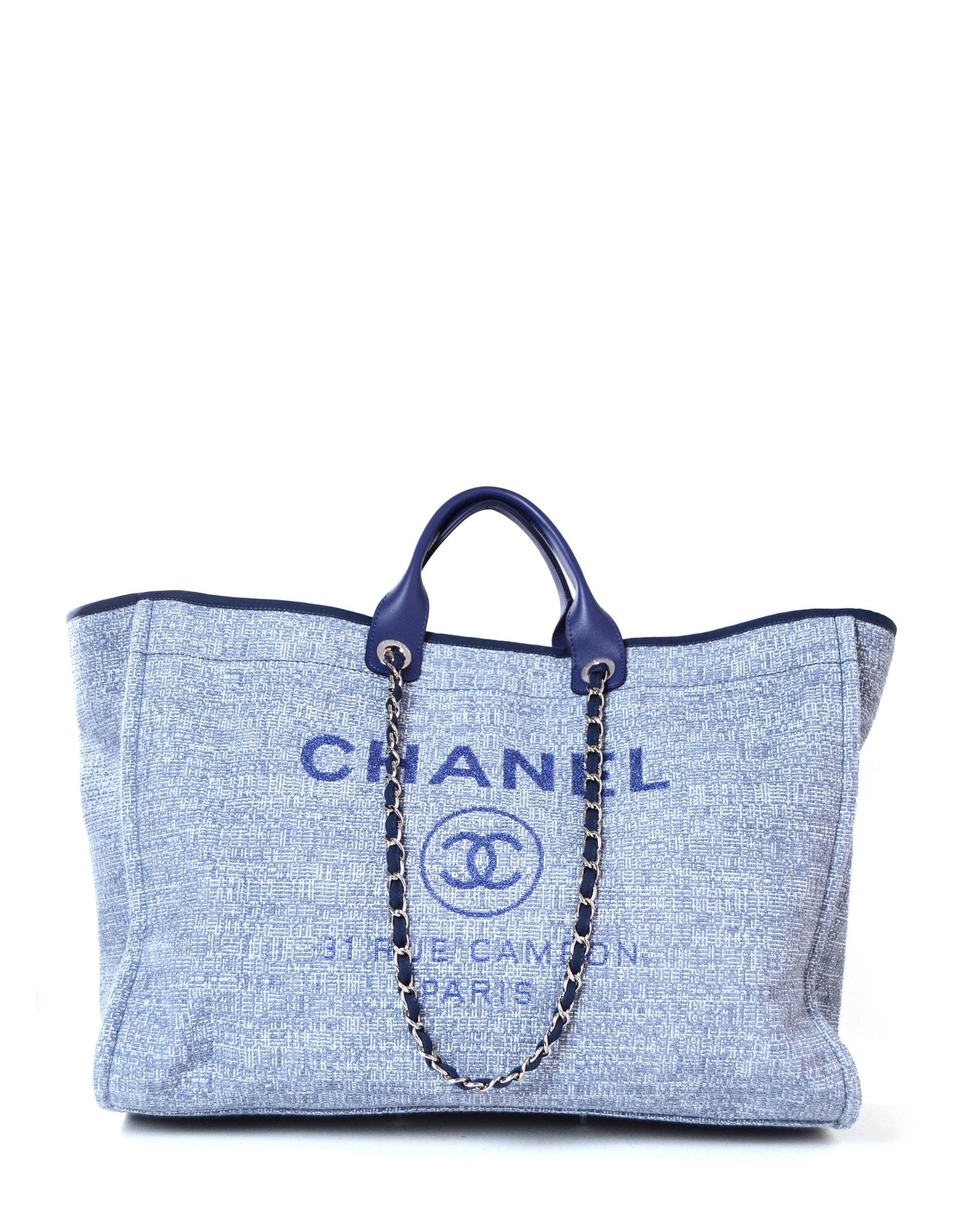 Chanel Blue & Glitter Canvas XL Tote Bag - Rovelle Bags