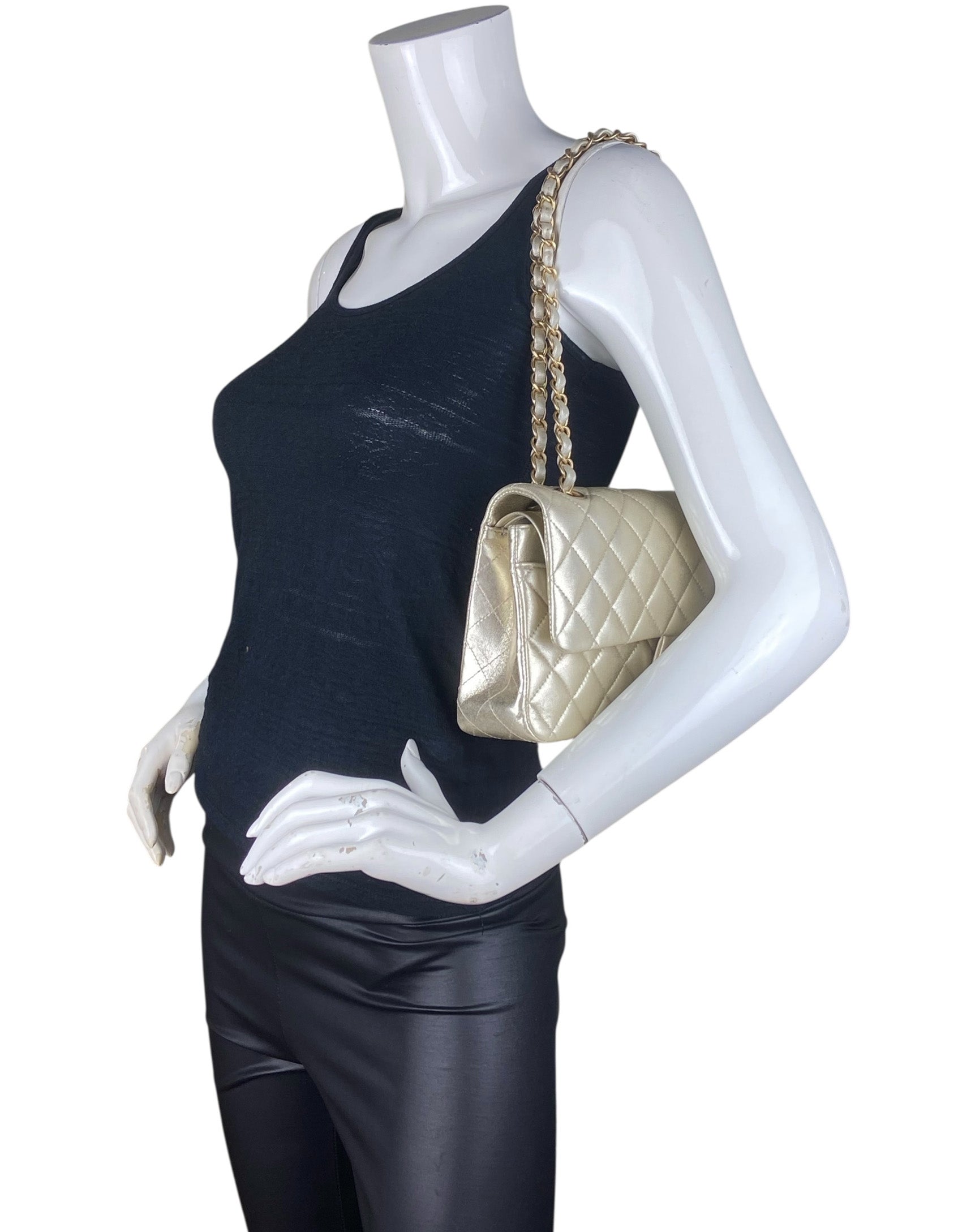 Chanel Gold Lambskin Medium Double Flap Flap Bag - Rovelle Bags