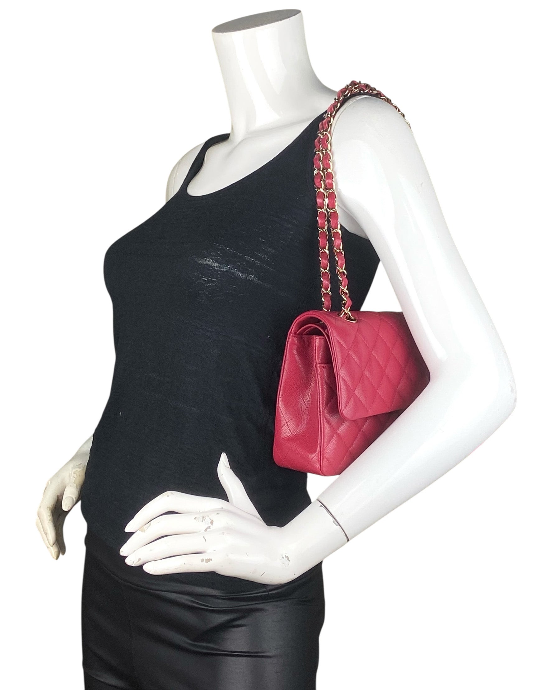 Chanel Red Caviar Medium Double Flap Flap Bag - Rovelle Bags
