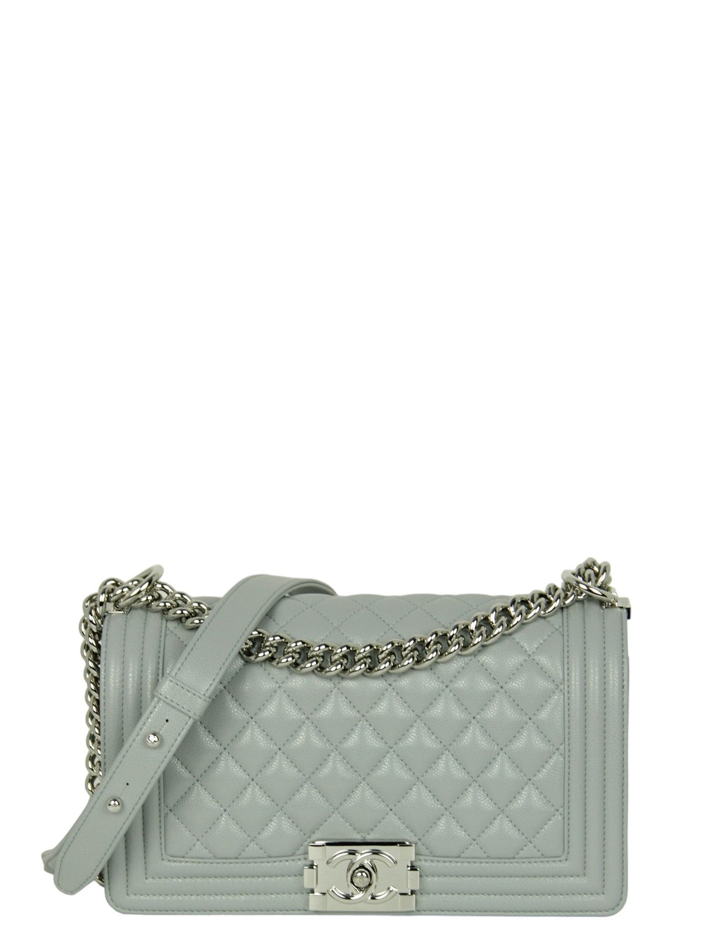 Chanel Grey Shiny Caviar Quilted Medium Handbag - Rovelle Bags