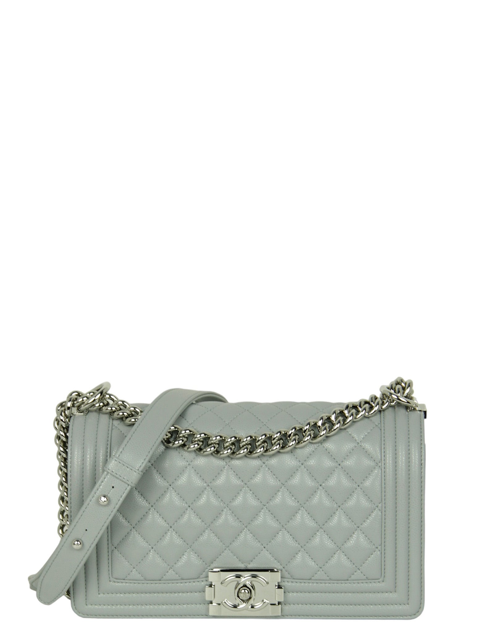 Chanel Grey Shiny Caviar Quilted Medium Handbag - Rovelle Bags