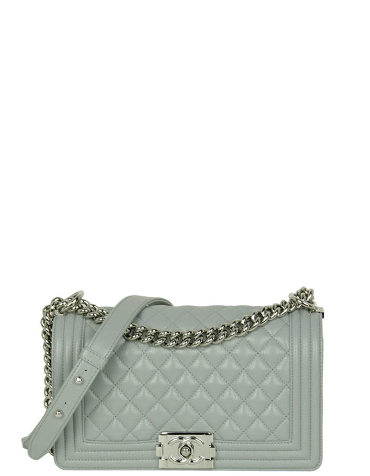 Chanel Grey Shiny Caviar Quilted Medium Handbag - Rovelle Bags