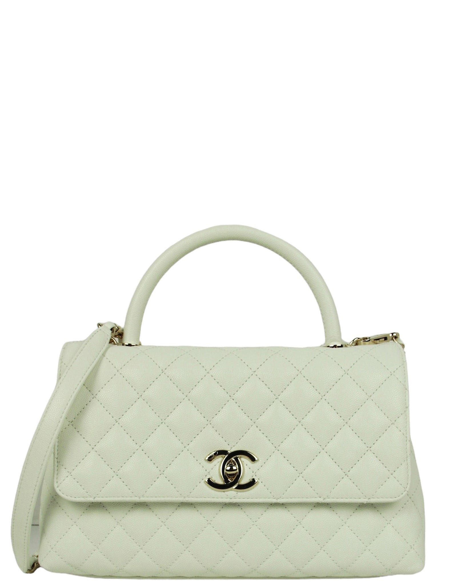 Chanel White Caviar Small Coco Handle Flap Bag - Rovelle Bags