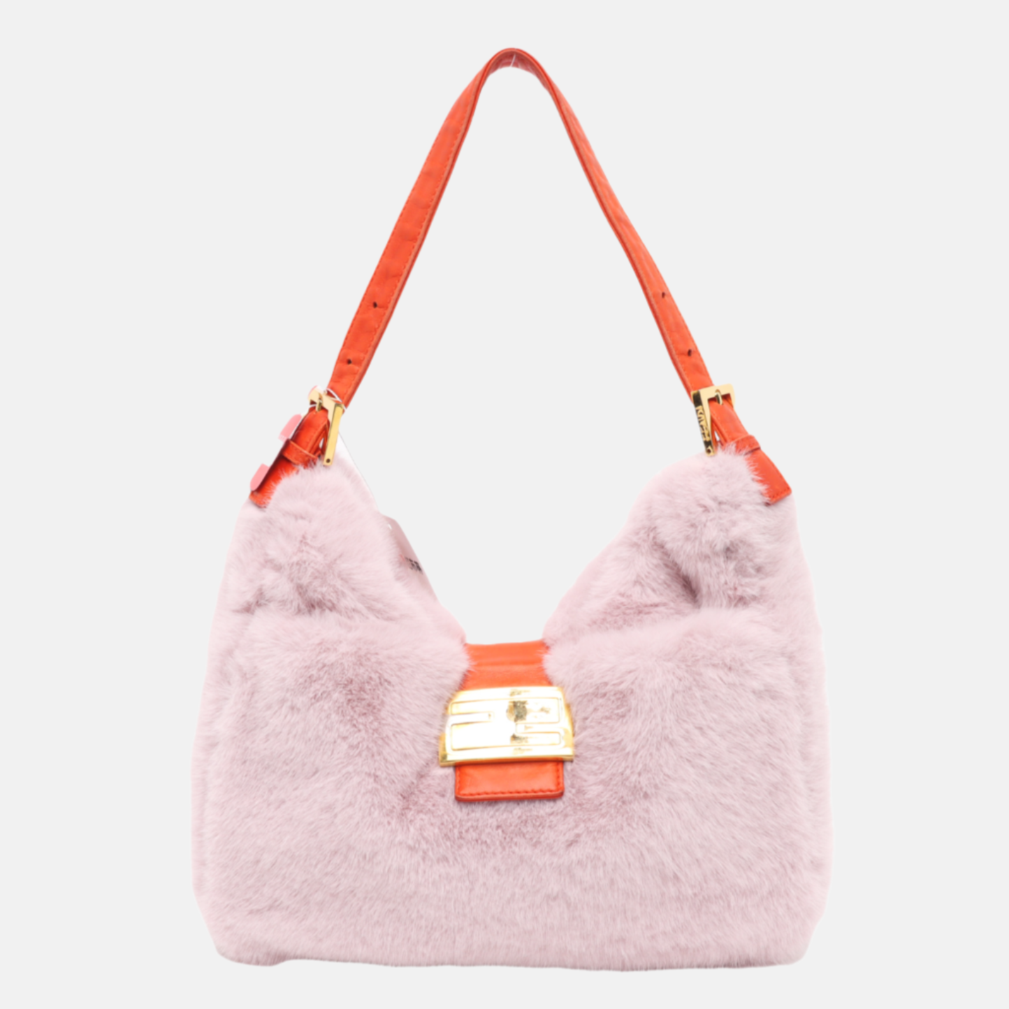 Fendi Baguette Soft Fluffy Shoulder Bag Pink and Orange Leather