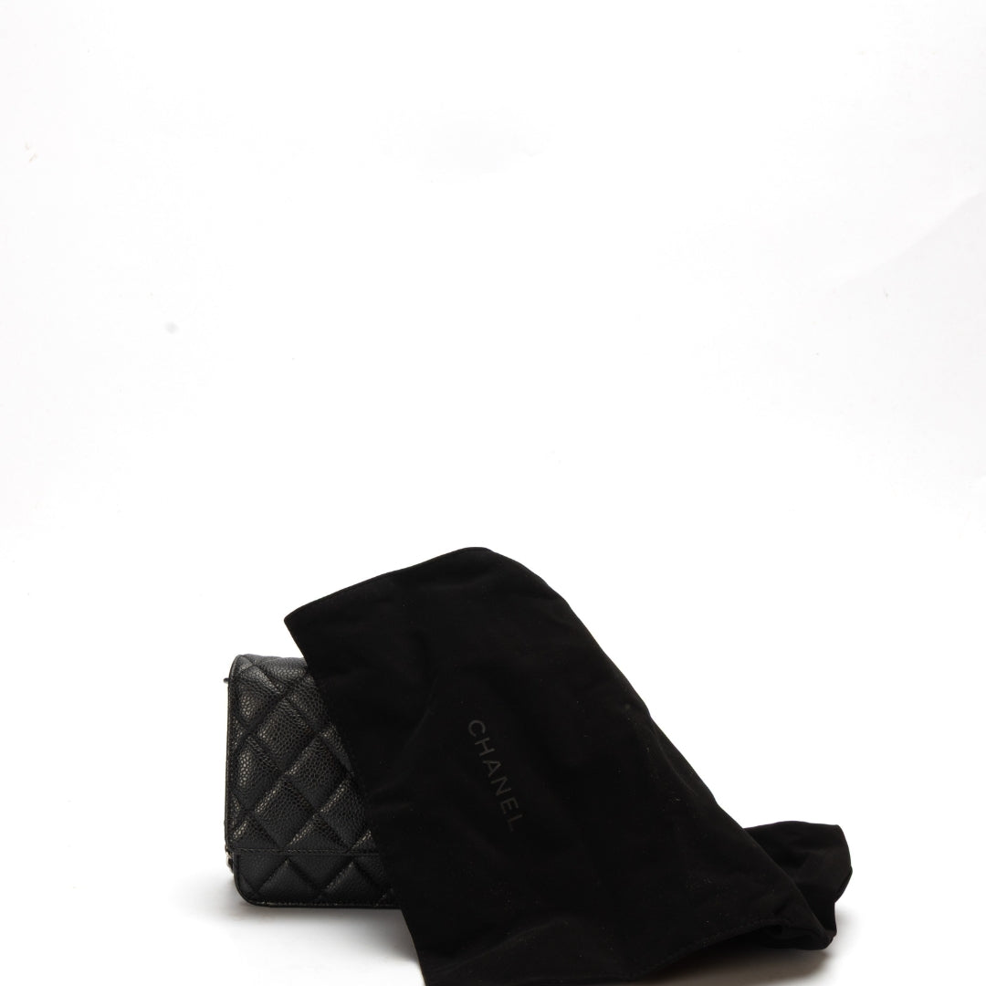 Chanel Black Caviar Quilted Wallet on Crossbody Bag - Rovelle Bags