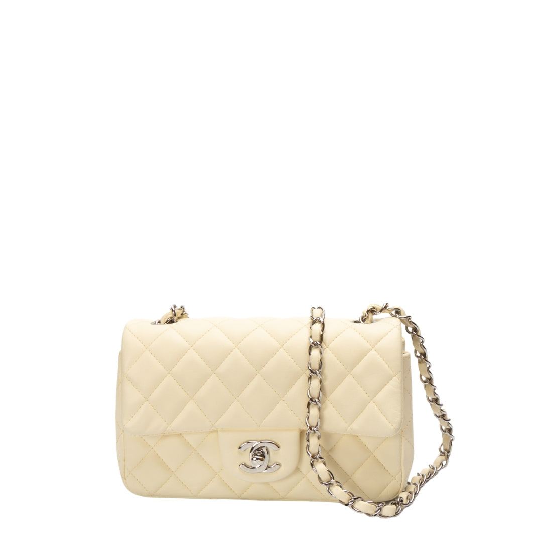 Chanel White Classic Mini Square Flap Flap Bag - Rovelle Bags