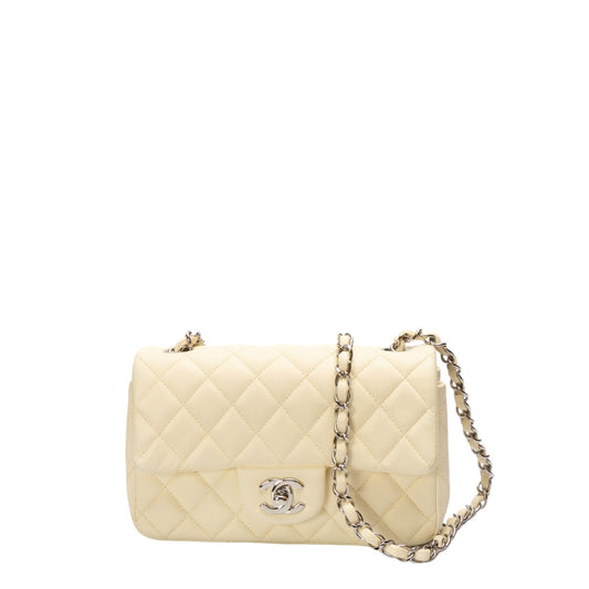 Chanel White Classic Mini Square Flap Flap Bag - Rovelle Bags