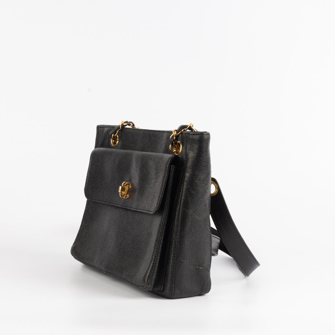 Chanel Black Caviar Leather Classic Front Shoulder Bag - Rovelle Bags