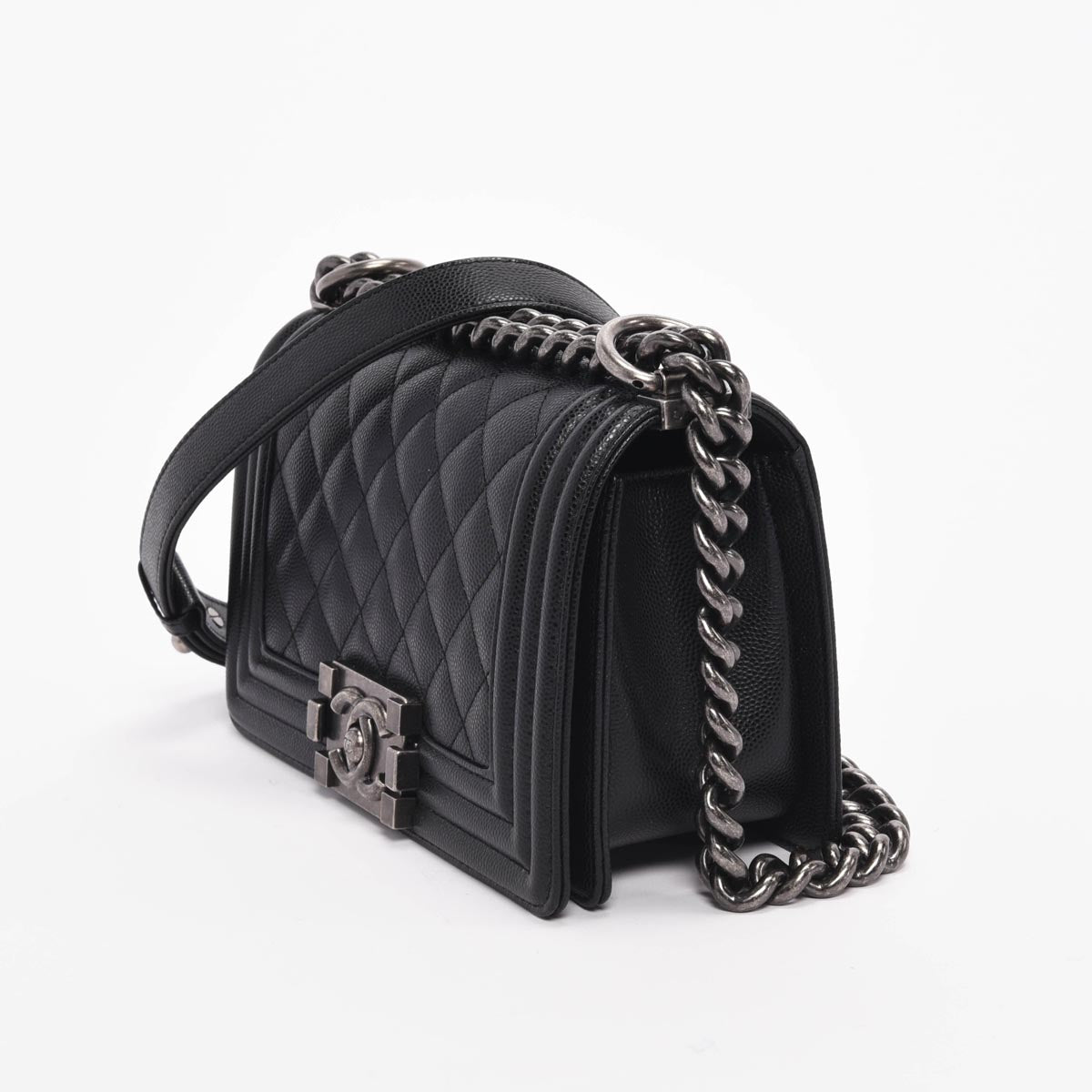 Chanel Black Quilted Caviar Small Boy Handbag - Rovelle Bags