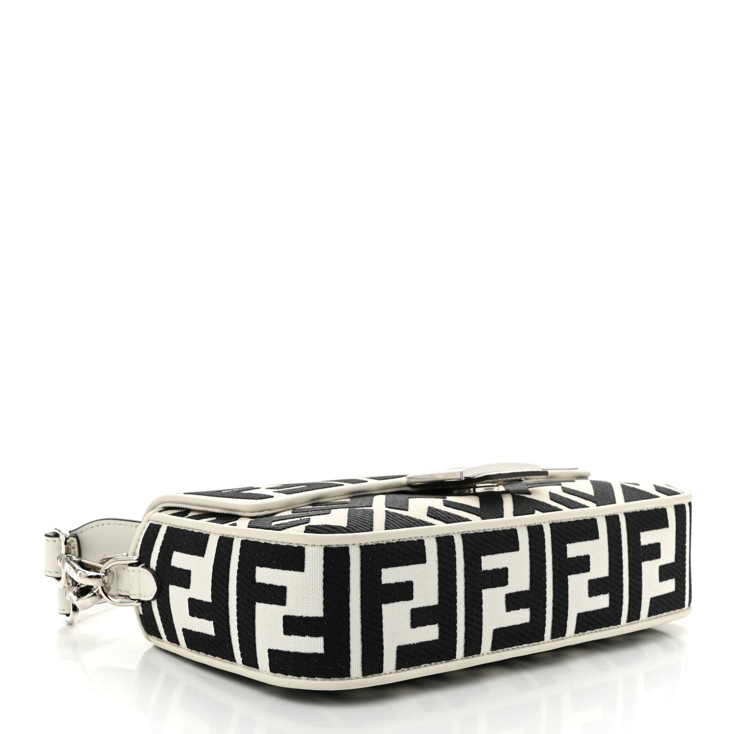 Fendi Canvas Vitello King FF Embroidered Baguette White Black