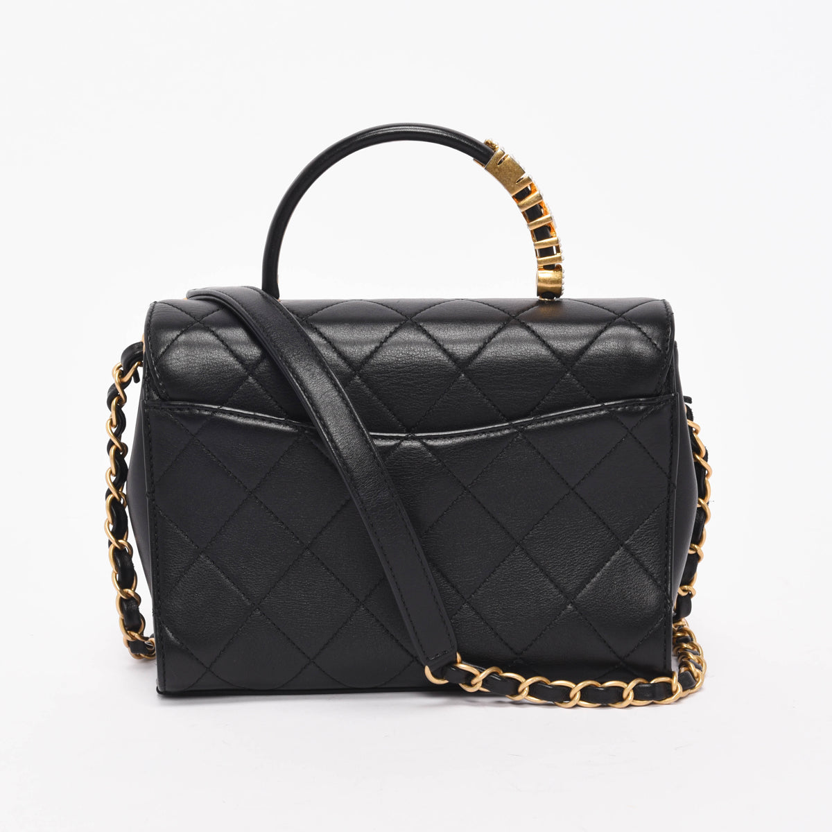 Chanel Black Calfskin Pearl Logo Top Flap Bag - Rovelle Bags