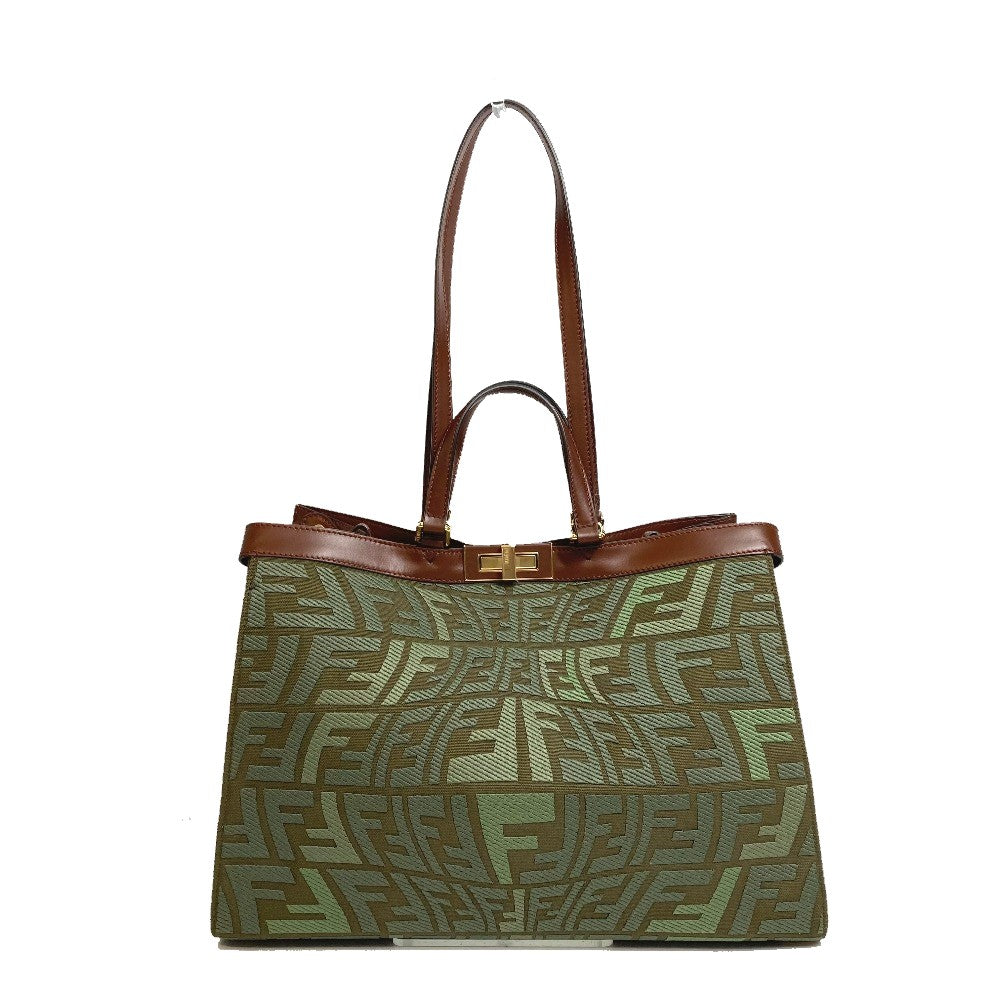 FENDI Tote Bag 8BH374 cotton green FF total pattern Peekaboo X Tote