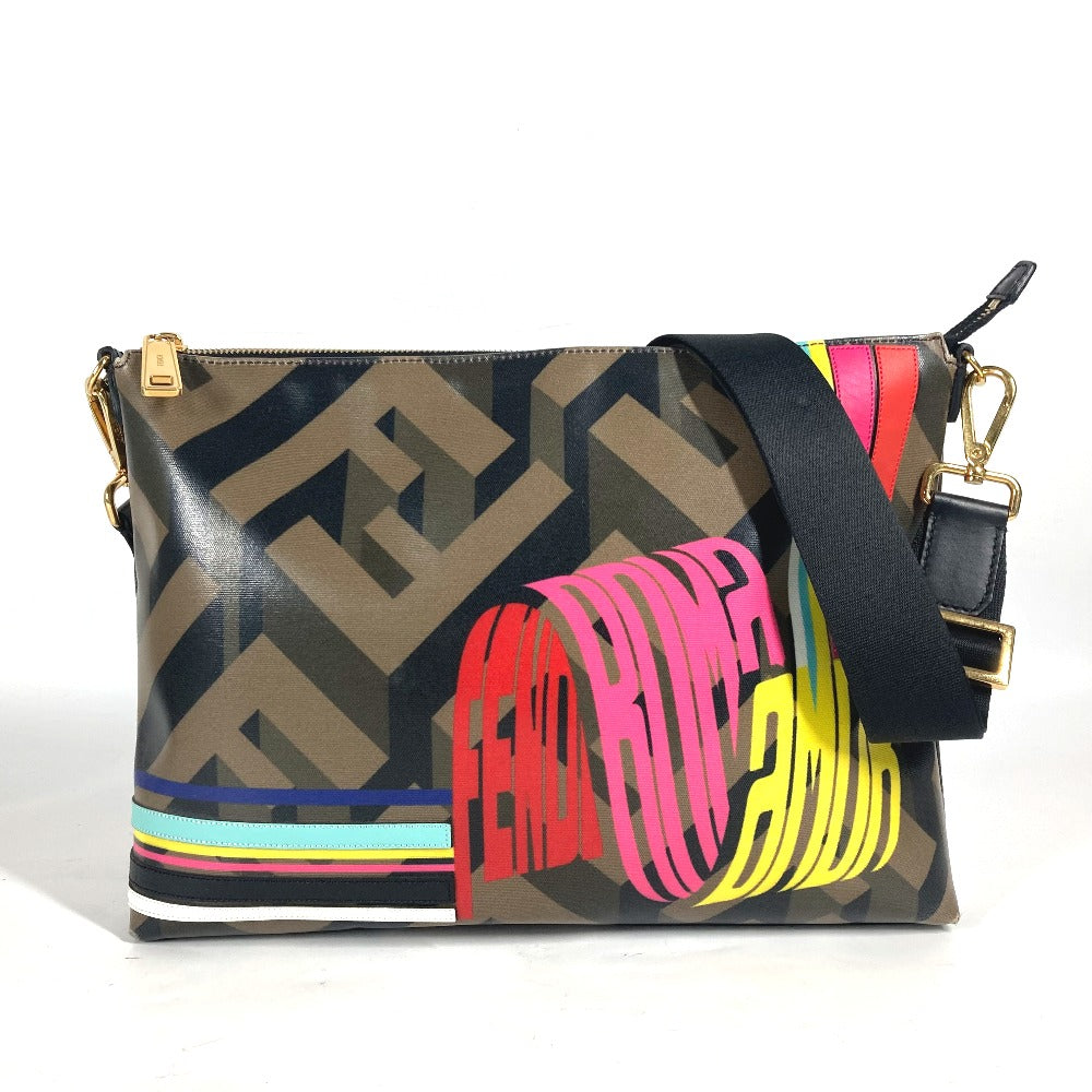 FENDI Shoulder Bag 7VA470 PVC Brown Multicolor logo Women