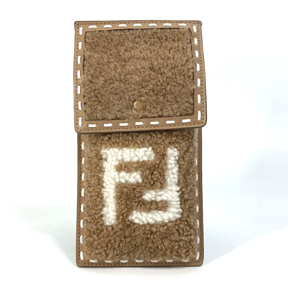 FENDI Pouch 7AS047 Fur, Leather beige Smartphone case phone pouch