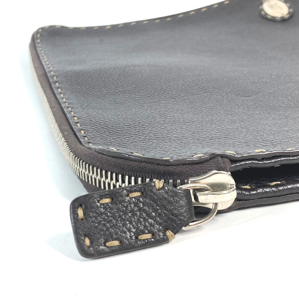 FENDI Clutch bag leather Dark brown bag pouch Celeria mens