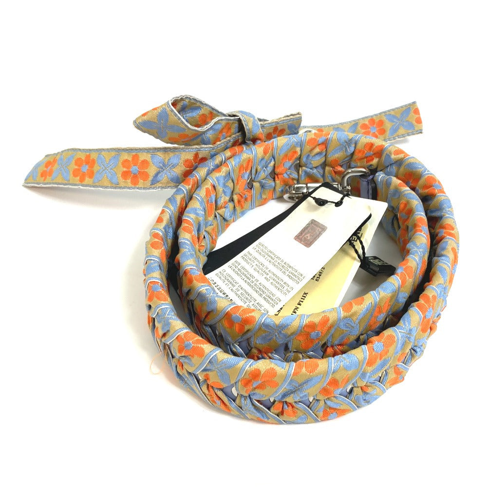 FENDI Shoulder strap 8AV077 Leather, Canvas Blue x orange flour ribbon floral flower Women
