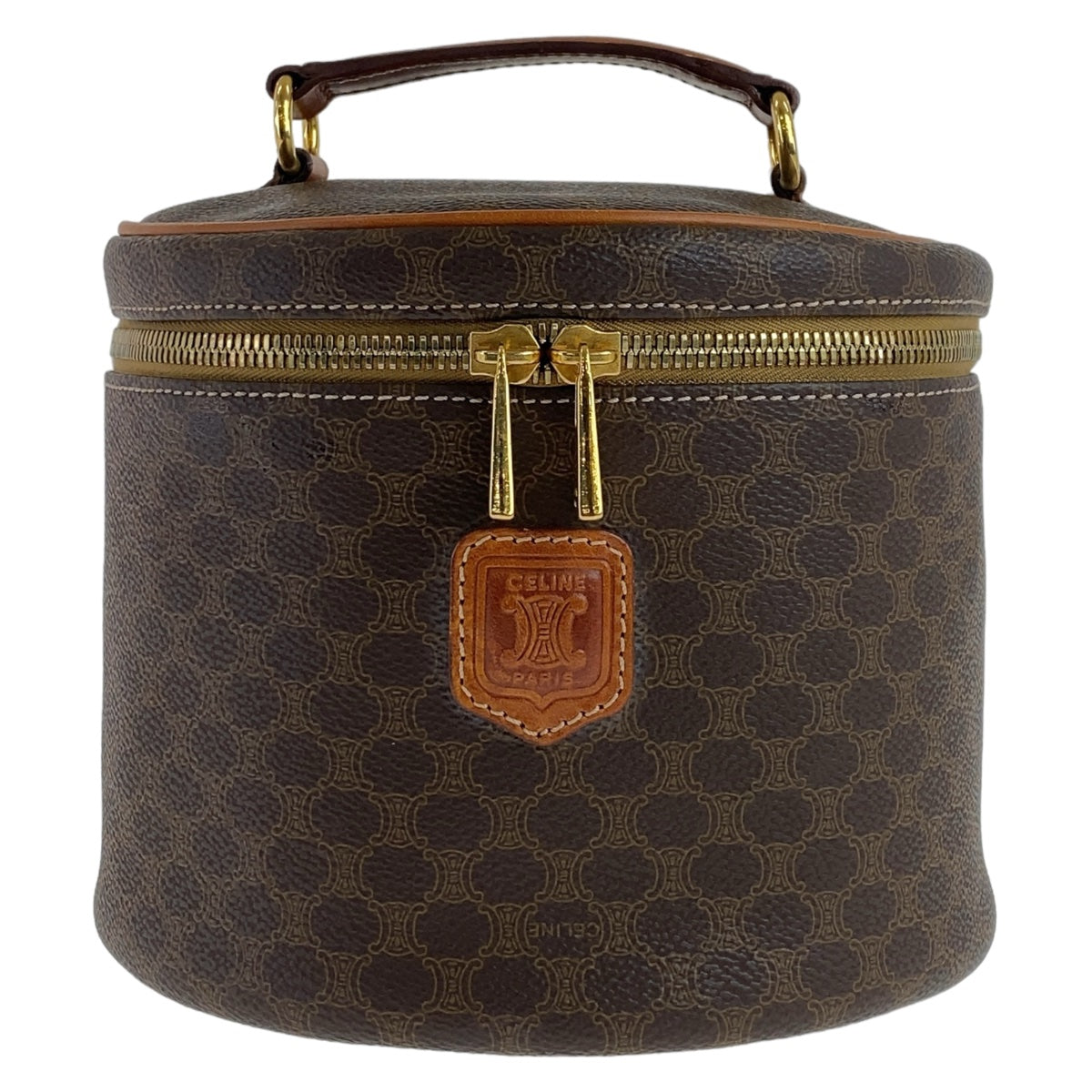CELINE Handbag PVC, Leather Brown Gold Metal Handbag vanity bag Macadam Women