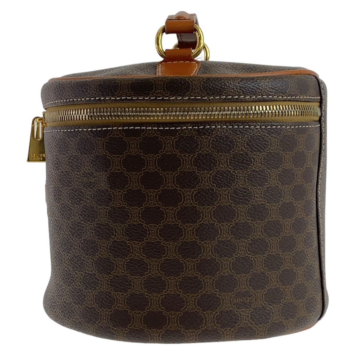 CELINE Handbag PVC, Leather Brown Gold Metal Handbag vanity bag Macadam Women