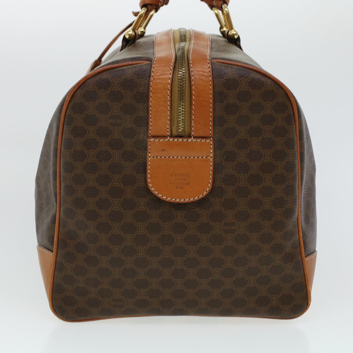Luxury CELINE Macadam Canvas Boston Bag PVC Leather Brown 41216