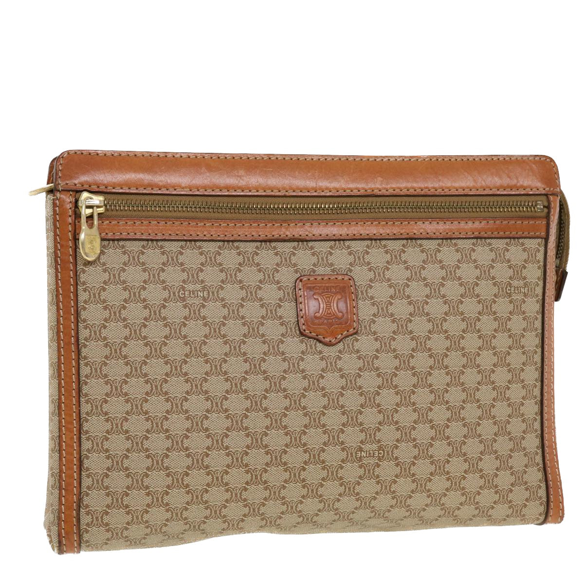 Luxury CELINE Macadam Canvas Clutch Bag PVC Leather Beige 41223