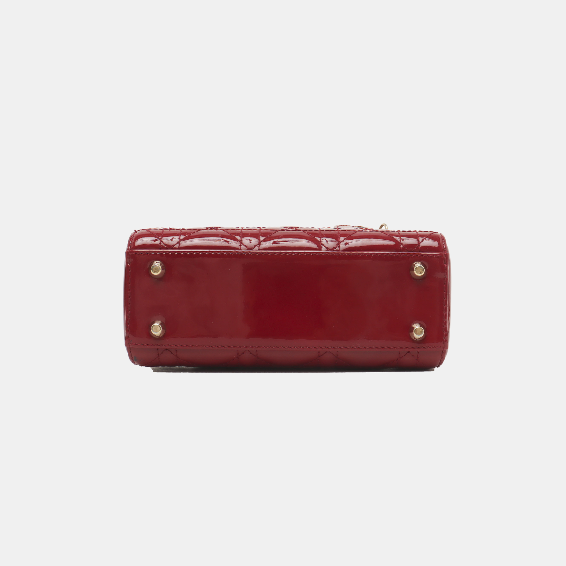 Lady Dior Mini Handbag Burgundy Red Patent Leather Gold-tone Chain Strap