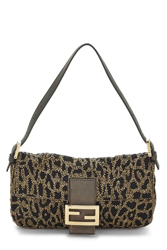 Fendi, Gold & Brown Embellished Beaded Baguette, Brown