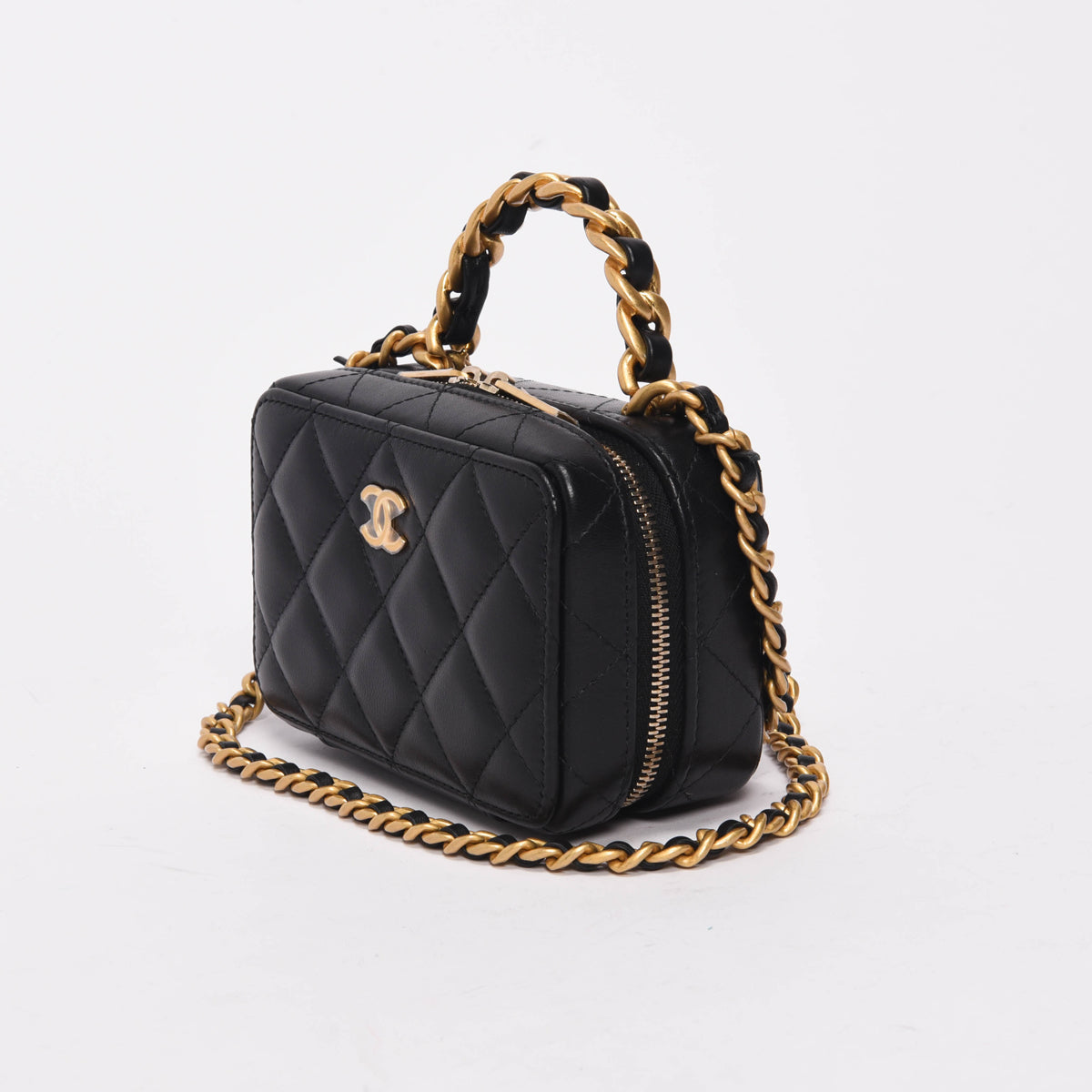Chanel Black Quilted Lambskin Chain Handle Vanity Bag - Rovelle Bags