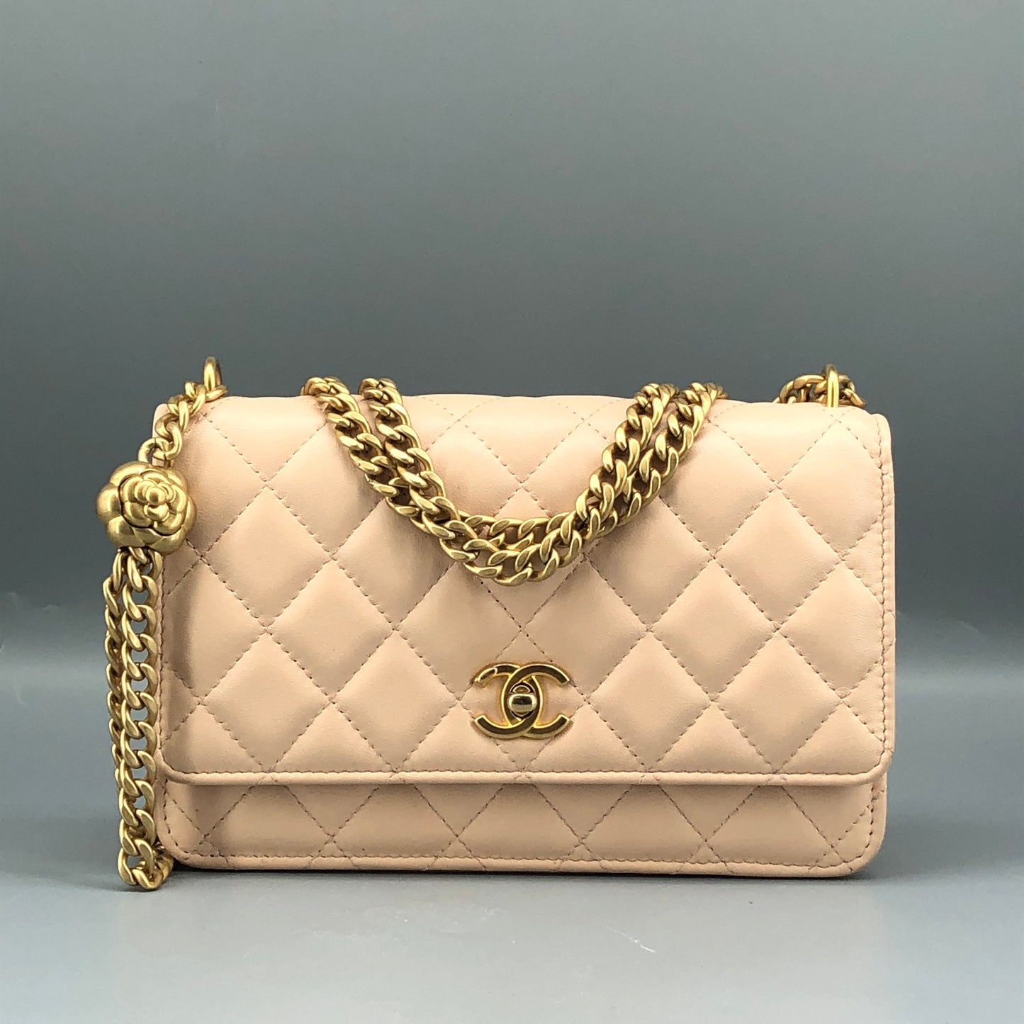 Chanel Nude Lambskin Quilted CC Camellia Crush Wallet on Chain WOC