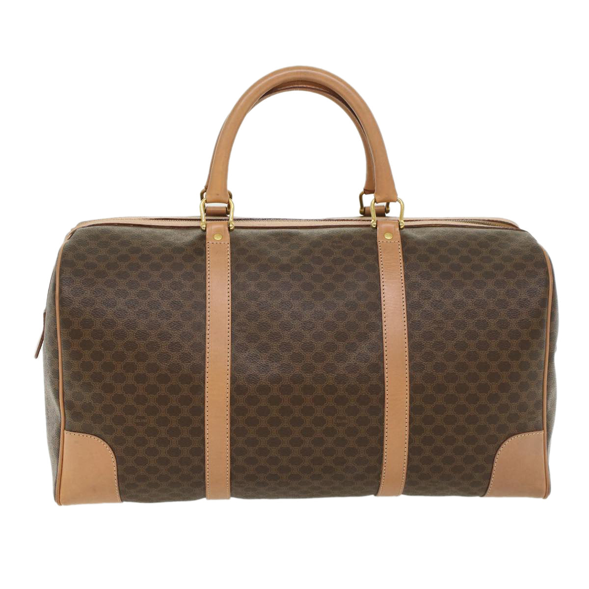 Luxury CELINE Macadam Canvas Boston Bag PVC Leather Brown 43232