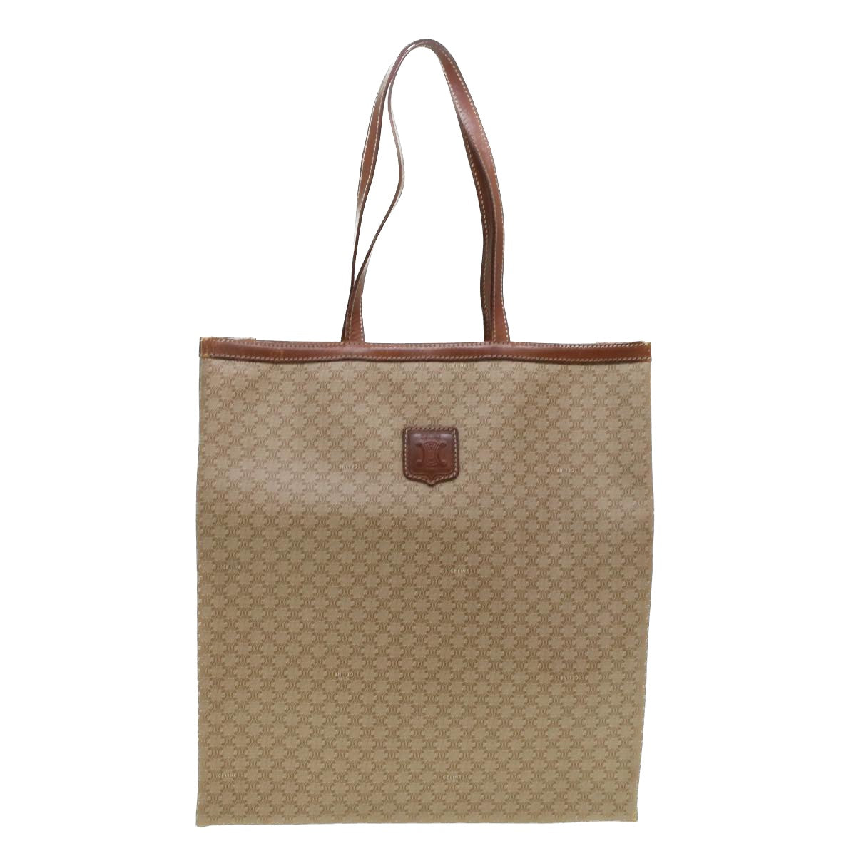 Luxury CELINE Macadam Canvas Shoulder Bag PVC Leather Beige 45023